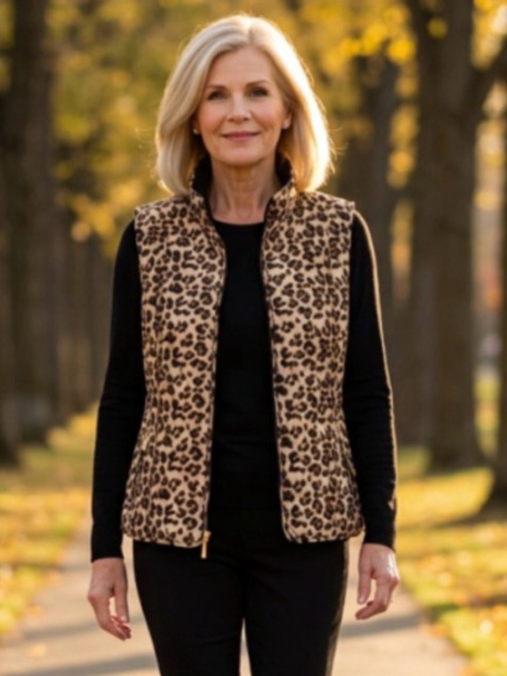 Tradition Quilted Leopard Print Vest, Size 10P, Leopard print